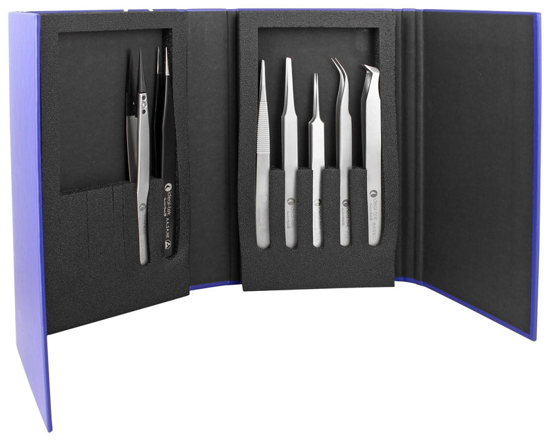 IDEAL-TEK K7HP.IT Tweezer Kit, High Precision, 00D/2A/5/7/15AGW/AA.NE/259CFR, Anti Acid/Anti Magnetic Stainless Steel
