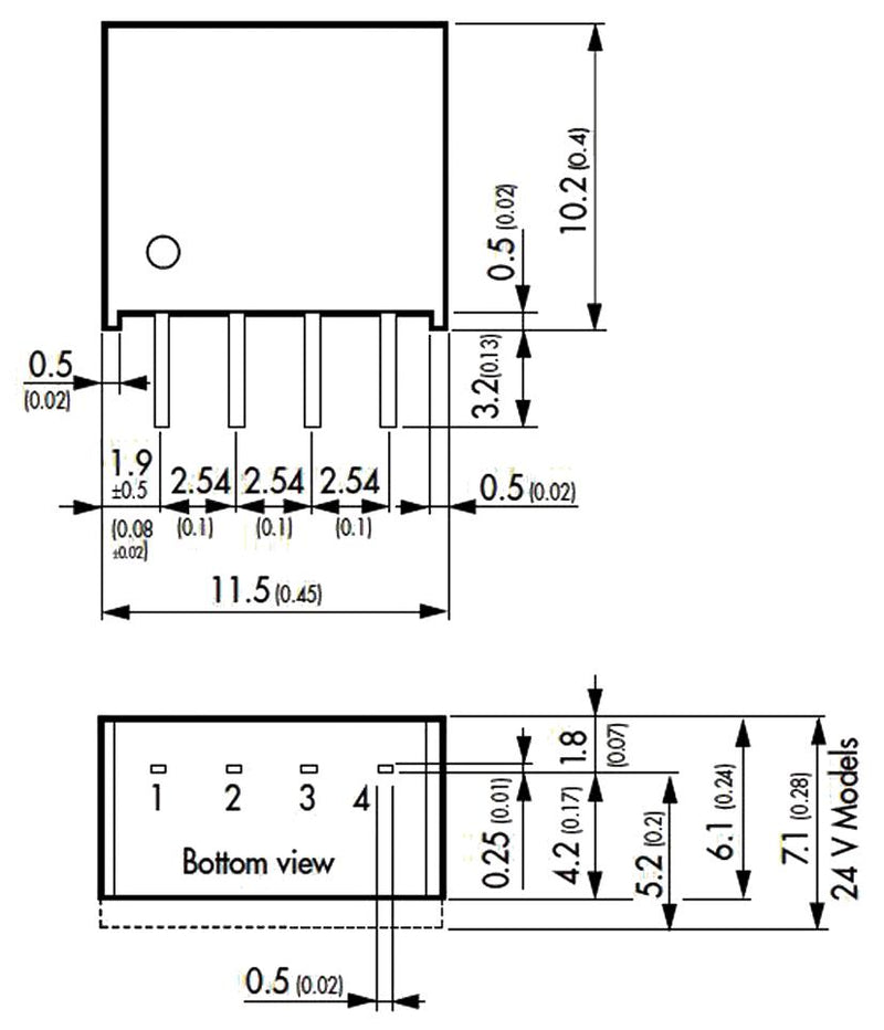 TRACO POWER TME 1215S Isolated Through Hole DC/DC Converter, Miniature, ITE, SIP, 1:1, 1 W, 1 Output, 15 V