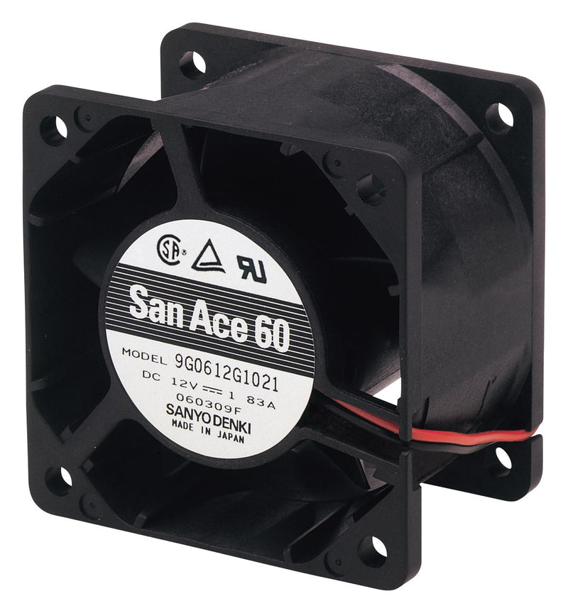 SANYO DENKI 9G0624G102 DC Axial Fan, 24 V, Square, 60 mm, 38 mm, Ball Bearing, 65 CFM