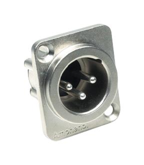 AMPHENOL AUDIO AX3MD XLR Connector, 3 Contacts, Plug, Panel Mount, Silver Plated Contacts, Zinc Alloy Body, AX Series