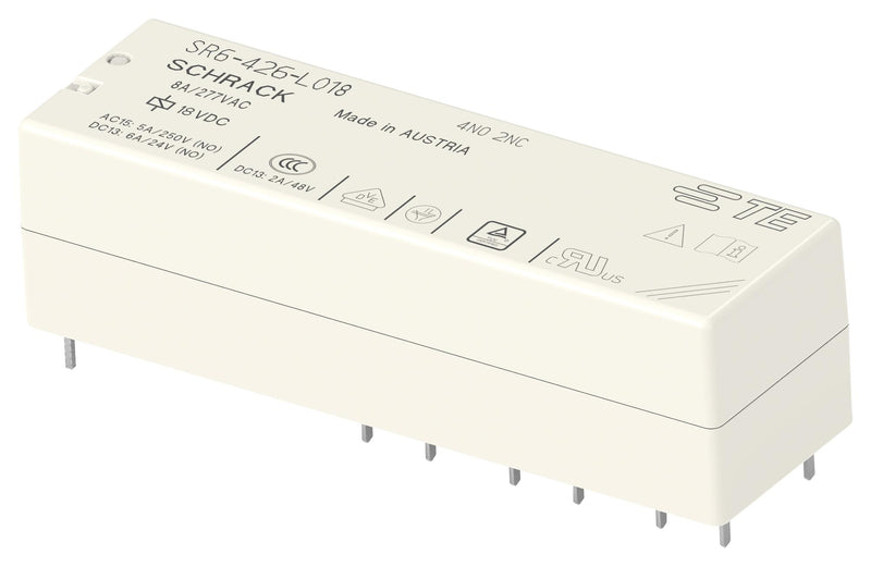 SCHRACK - TE CONNECTIVITY 2-1558737-6 Power Relay, 4PST-NO, DPST-NC, 18 VDC, 8 A, SR6 Series, Through Hole, Non Latching