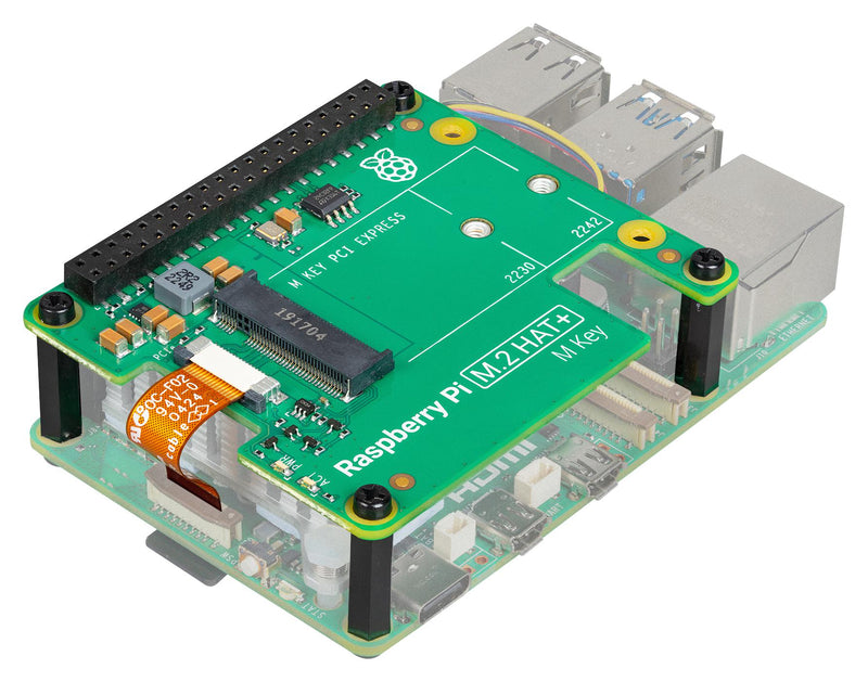 RASPBERRY-PI SC1166 Raspberry Pi M.2 HAT, M.2-Format PCIe and NVMe Devices to the PCIe FPC Connector on Raspberry Pi 5