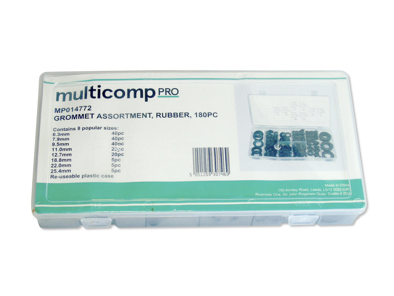 MULTICOMP PRO MP014772 Grommet Assortment, Rubber, 180 Pieces