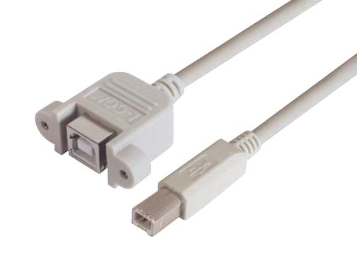 L-COM UPMBB-03M USB Cable, Type B Plug to Type B Receptacle, 300 mm, 11.8 ft, USB 2.0, Light Grey
