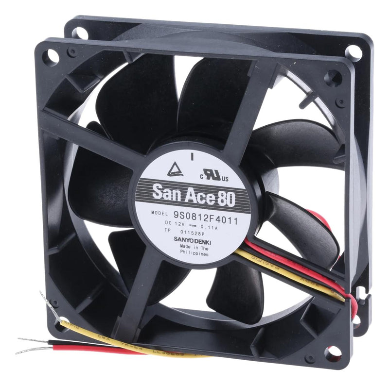 SANYO DENKI 9S0812H410 DC Axial Fan, 12 V, Square, 80 mm, 25 mm, 39.5 CFM