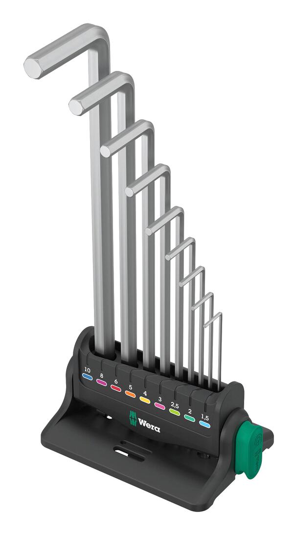 WERA 05022102001 Hex Set, 9 Pieces of 1.5/2/2.5/3/4/5/6/8/10mm L Keys, Chrome Plated