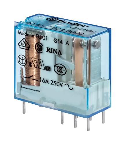 FINDER 40.61.7.012.4000 Power Relay, Miniature, SPDT, 12 VDC, 16 A, 40 Series, Socket, DC Sensitive