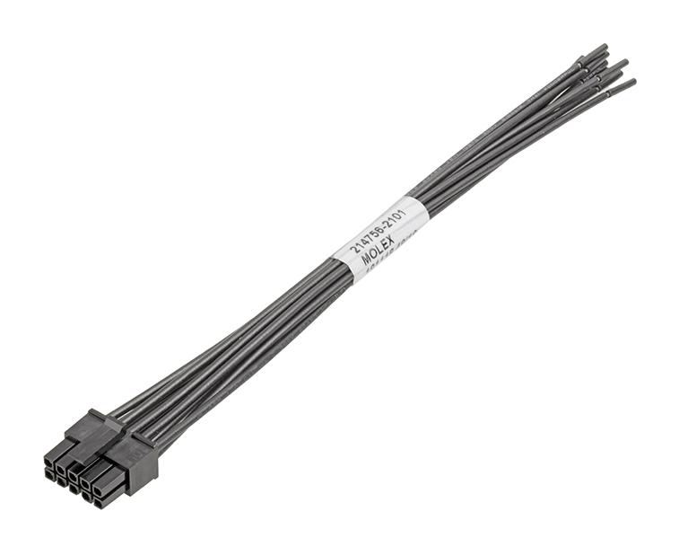 MOLEX 214756-2101 Cable Assembly, Micro-Fit 3.0 Receptacle to Free End, 10 Ways, 3 mm, 2 Row, 150 mm, 5.9 "
