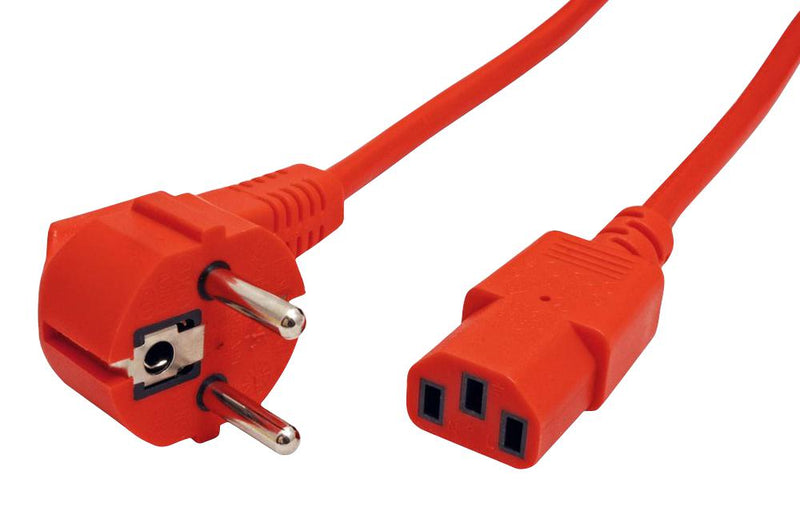 ROLINE 19.08.1010 Mains Power Cord, IEC 320 C13 Receptacle to 90&deg; CEE 7/7 Plug, 1.8 m, 10 A, 250 VAC, Red