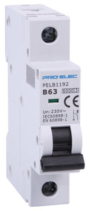 PRO ELEC PELB1192 CIRCUIT BREAKER 1P 63A 415V DIN RAIL