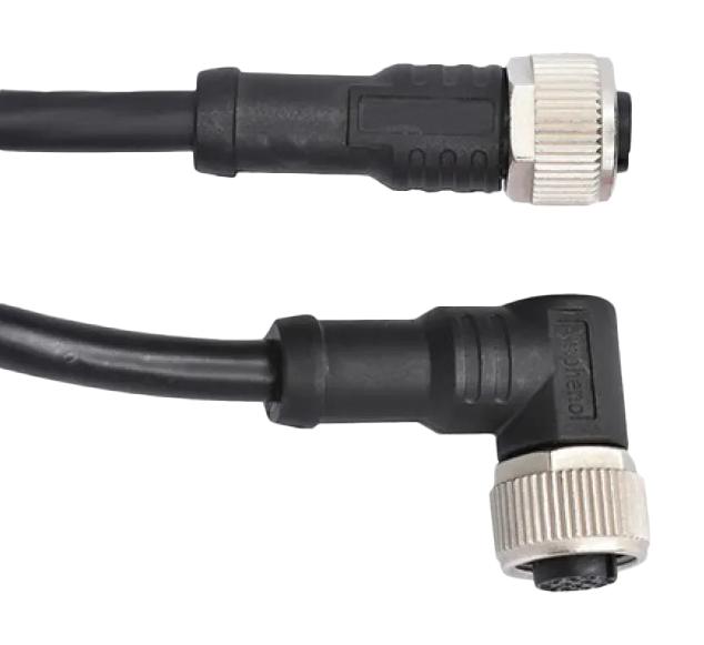 AMPHENOL LTW M12A05FL-12AFR-SDA05 Sensor Cable, A Code, Black, M12 Receptacle, 90&deg; M12 Receptacle, 5 Positions, 500 mm, 19.6 "