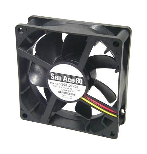 SANYO DENKI 9S0812P4F011 DC Axial Fan, 12 V, Square, 80 mm, 25 mm, Ball Bearing, 32.84 CFM