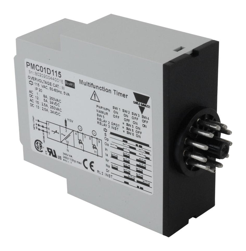 CARLO GAVAZZI PMC01D115. Analogue Timer, Multi Voltage, PMC01 Series, Multifunction, 7 Ranges, 0.1 s, 100 h