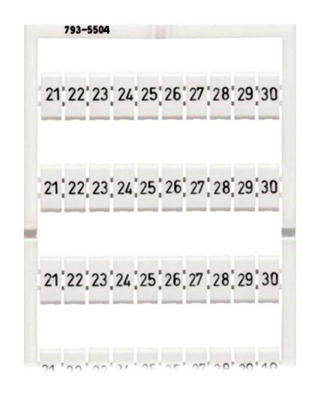 WAGO 793-5504 Terminal Block Marker, White, Black Marking, Marking Card, WAGO 5mm Width Terminal Blocks, 21 to 30
