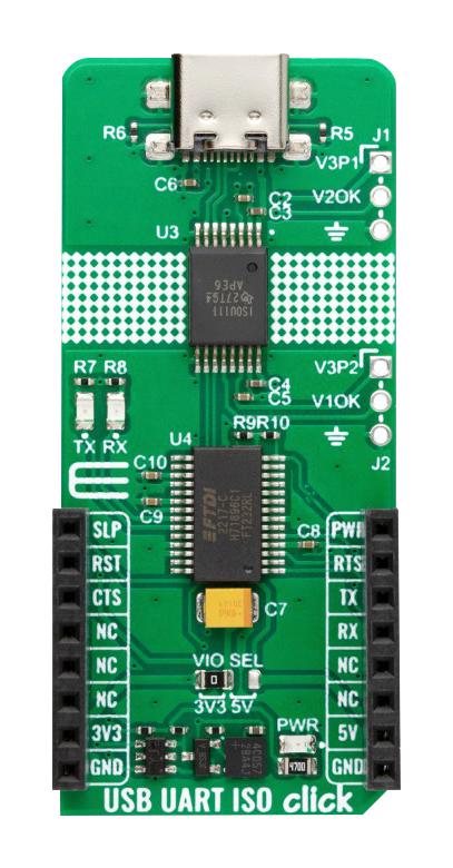 MIKROELEKTRONIKA MIKROE-5815 Add-On Board, USB UART ISO Click, 3.3V/5V in, UART,USB Interface