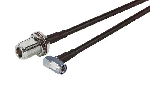 L-COM CA-SMRNFBA002 RF / Coaxial Cable Assembly, 90&deg; SMA Plug to N-Type Bulkhead Jack, CA-195R, 50 ohm, 2 ft