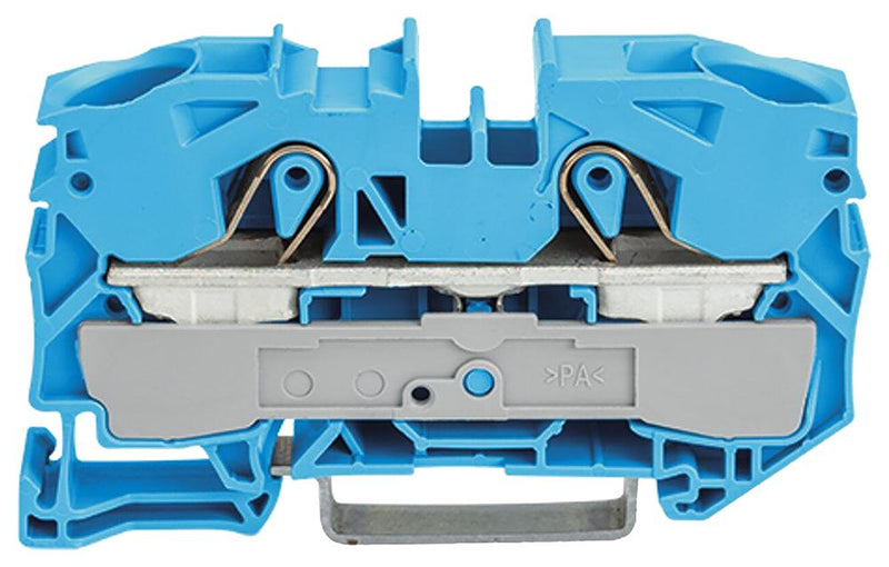 WAGO 2016-1204 DIN Rail Mount Terminal Block, Blue, 2 Ways, 20 AWG, 4 AWG, 16 mm&sup2;, Clamp, 76 A