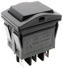 E-SWITCH RB543A1100-136 Rocker Switch, IP67, On-Off-On, DPDT, Illuminated, Panel, Snap-In, Black, RB5 Series