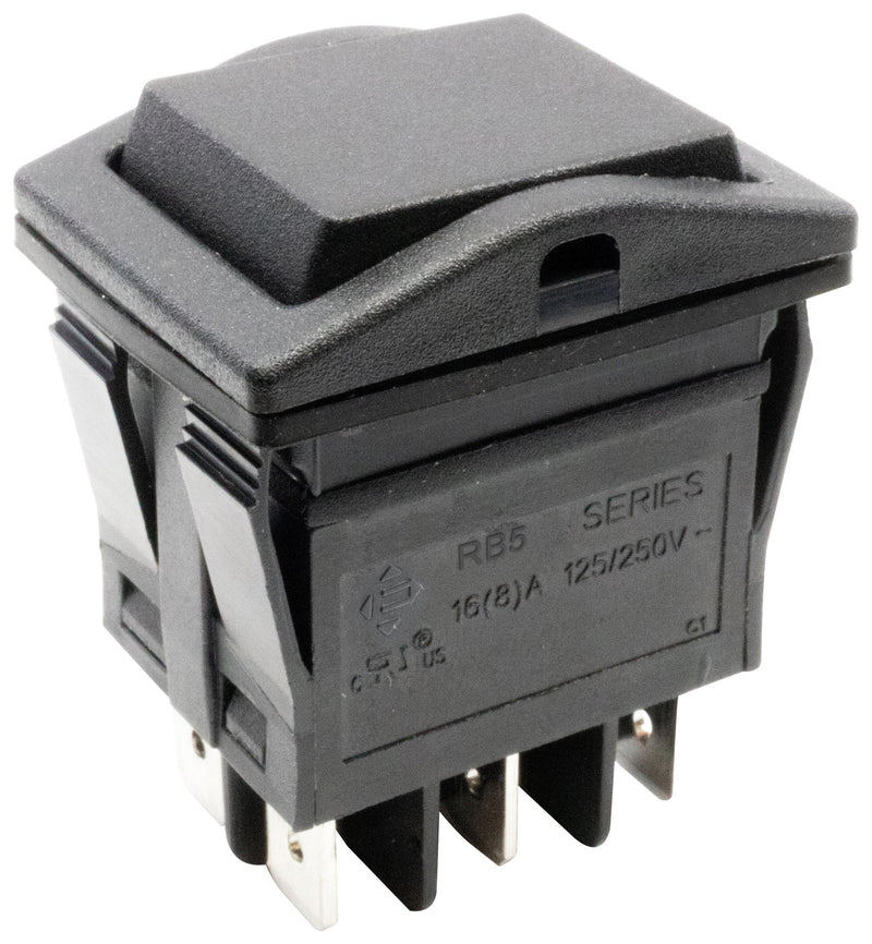 E-SWITCH RB543A1100-136 Rocker Switch, IP67, On-Off-On, DPDT, Illuminated, Panel, Snap-In, Black, RB5 Series