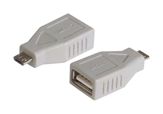 L-COM UAD032FM USB Adapter, USB Type A Receptacle, Micro USB Type B5 Plug, Brass