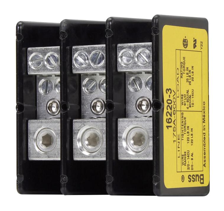 EATON BUSSMANN 16220-3 POWER DISTRIBUTION BLOCK, 3P, 600V, 175A