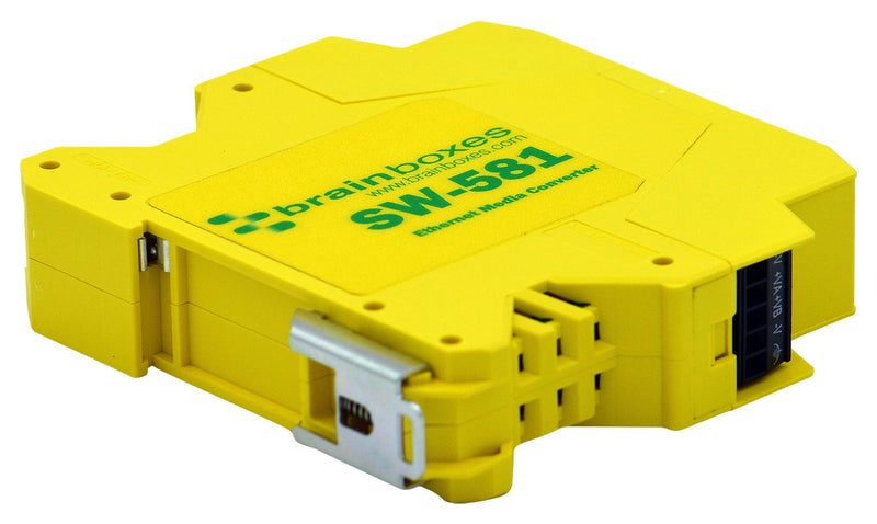 BRAINBOXES SW-581. Switch, 2 Ports, Industrial, Gigabit Ethernet, DIN Rail, RJ45 x 1, SFP x 1
