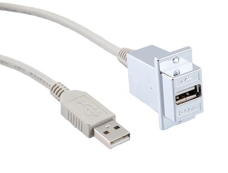 L-COM ECF504-72AAS USB Cable, Type A Plug to Type A Receptacle, 1.8 m, 72 ft, Grey