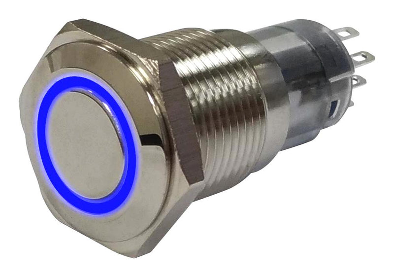 MULTICOMP PRO MP-PB7-03LB32DFRB12V Vandal Resistant Switch, 12V LED, 0.629 ", SPDT, Latching, Round Flat, Natural