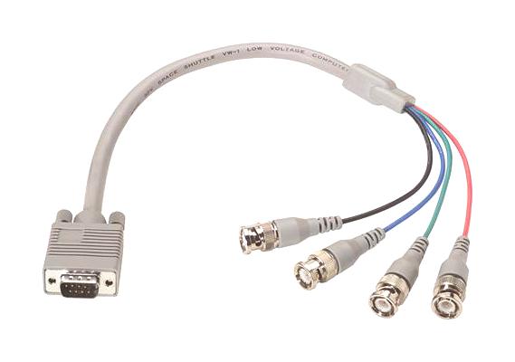 L-COM CTL4CAD-6 Audio / Video Cable Assembly, D Subminiature Plug, 9 Way, BNC Plug, x 4, 6 ft, 1.82 m, Grey