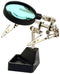 MULTICOMP PRO MP014021 HELPING HAND WITH MAGNIFIER. CODE-87-0115. HEAVY CAST-IRON BASE. ADJUSTABLE CROCODILE HOLDING CLAMPS. LENS-OD60MM. GLASS MATERIA