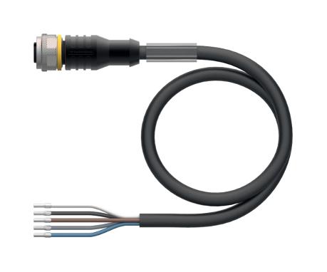 TURCK RKC4.4T-2/TEL Sensor Cable, A Coded, M12 Receptacle, Free End, 4 Positions, 2 m, 6.6 ft