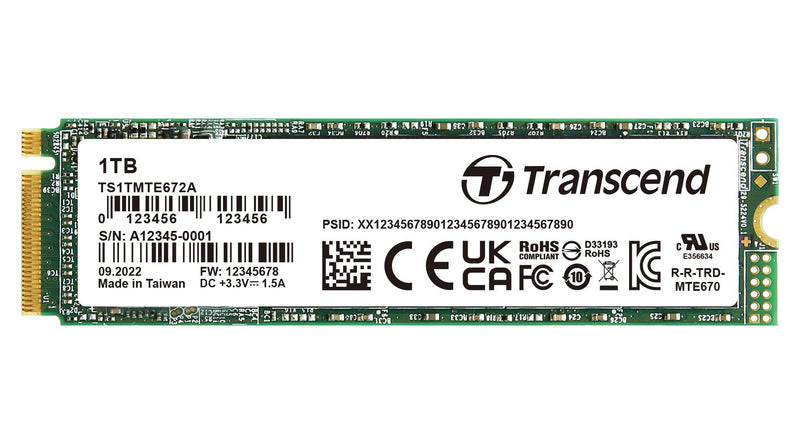TRANSCEND TS1TMTE672A-VS1 SSD, Internal, M.2 2280, PCIe Gen 3 x 4, NVMe, 1 TB, 3D NAND, AES 256-bit