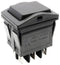 E-SWITCH RB547A1100-136 Rocker Switch, IP67, (On)-Off-On, DPDT, Illuminated, Panel, Snap-In, Black, RB5 Series
