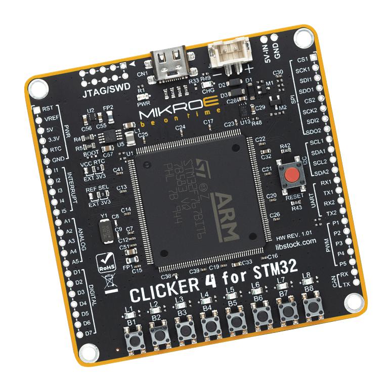MIKROELEKTRONIKA MIKROE-4412 Development Kit, MikroE MCU Clicker 4, STM32 STM32F767BIT6 MCU, 2 x 23 Pin Standard Connector