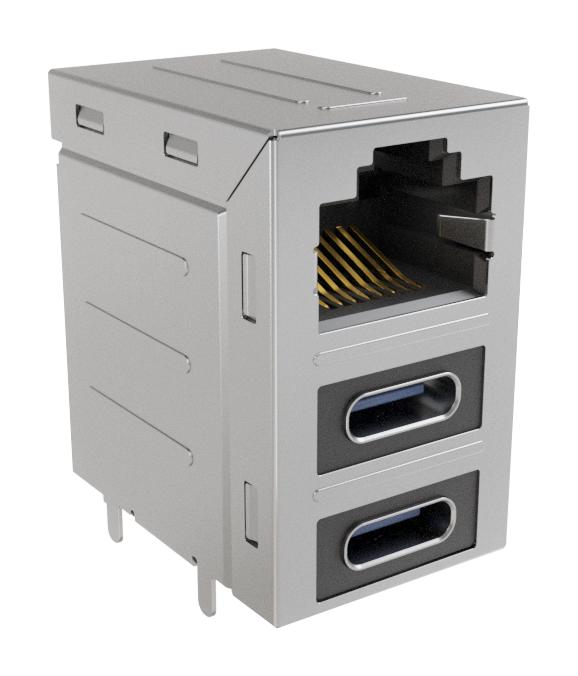 AMPHENOL COMMUNICATIONS SOLUTIONS RJE36188340CH Modular Connector, RJ45 Jack with USB, 3 x 1 (Stacked), 8P8C, Cat3, Cat5, Through Hole Mount