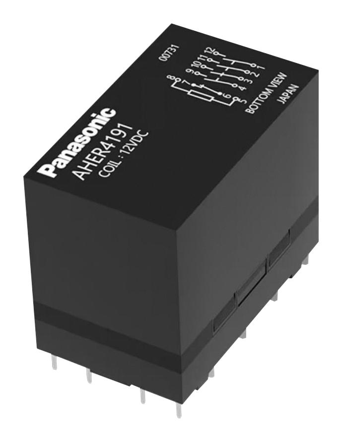 PANASONIC AHER4191 Power Relay, 4PST-NO, SPST-NC, 12 VDC, 1 A, HE-R Series, Through Hole, Non Latching