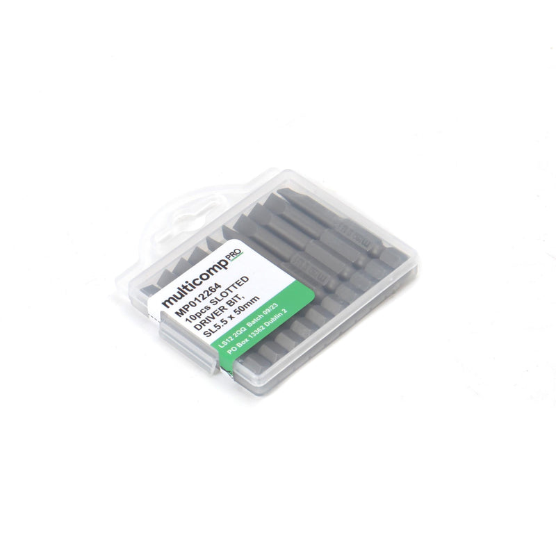 MULTICOMP PRO MP012264 Slotted Bit, 10 Pieces of Slotted Driver Bits, SL5.5, 50mm, S2