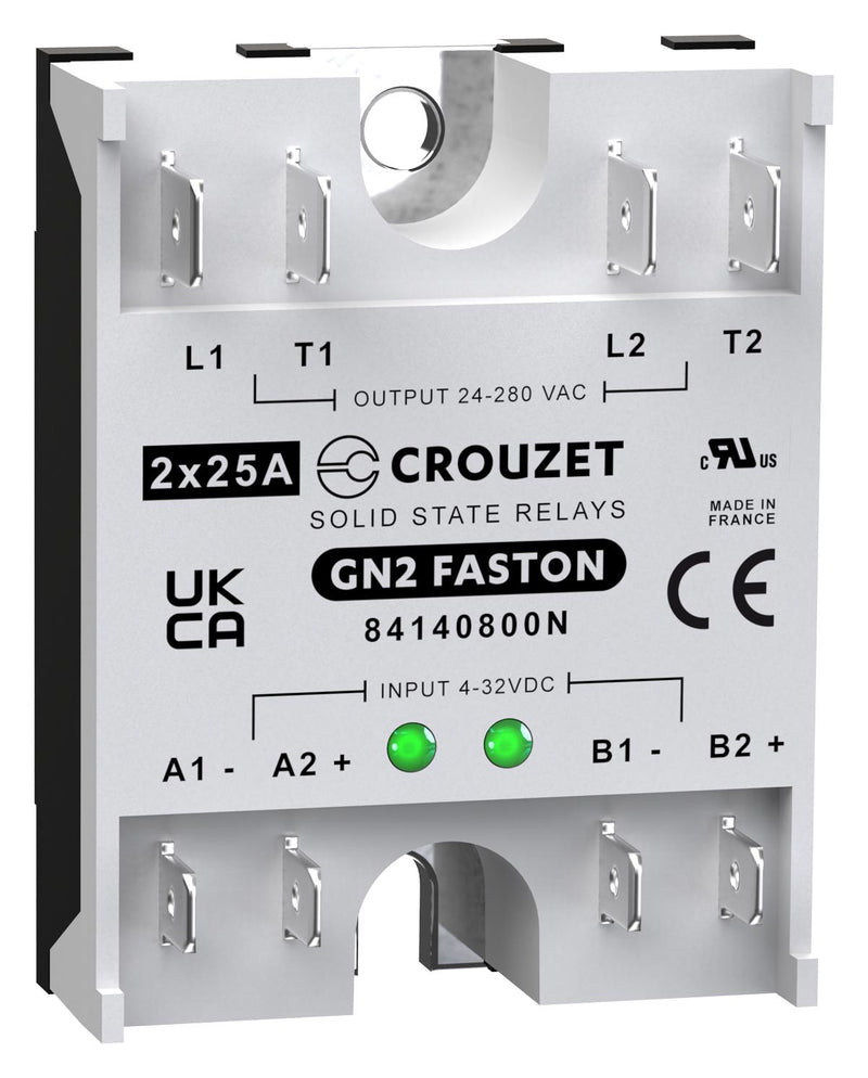 CROUZET 84140800N Solid State Relay, 25 A, 280 VAC, Panel Mount, Quick Connect, Zero Crossing