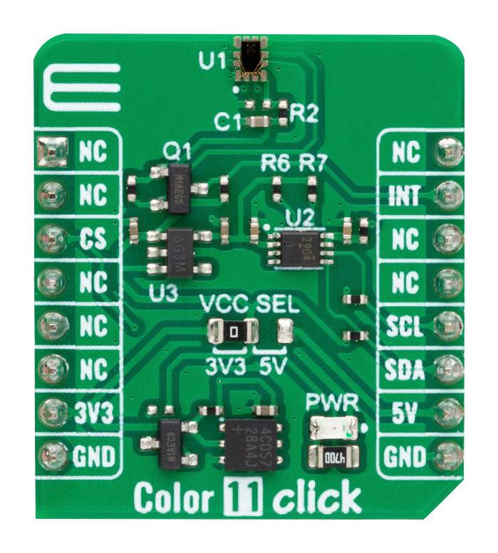 MIKROELEKTRONIKA MIKROE-5894 Add-On Board, Colour 11 Click, TCS34083M, ALS/Colour Sensor, I2C, 3.3V/5V in