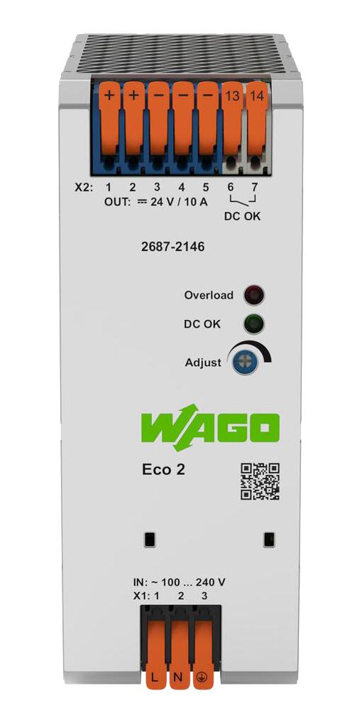 WAGO 2687-2146 AC/DC DIN Rail Power Supply (PSU), Laboratory Equipment, 1 Output, 240 W, 24 VDC, 10 A