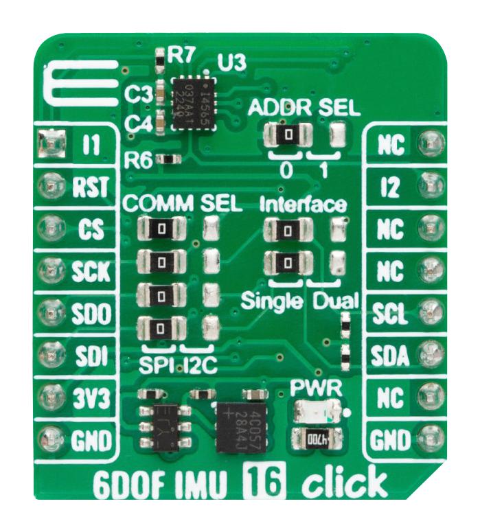 MIKROELEKTRONIKA MIKROE-6040 Add-On Board, 6DOF IMU 16 Click, MikroE mikroBUS Compatible Development Boards