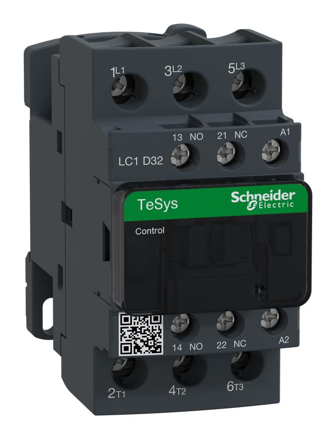 SCHNEIDER ELECTRIC LC1D32E7 Contactor, LC1D, 32 A, DIN Rail, 690 VAC, 3PST-NO, 3 Pole, 30 hp