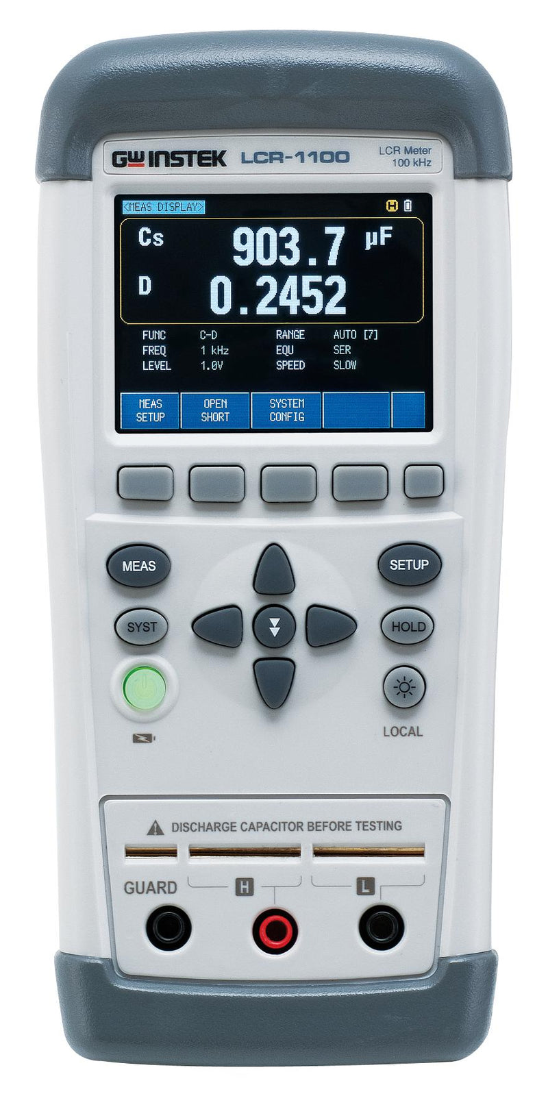 GW INSTEK 03ALCR11000S LCR Meter, Hand Held, 100 KHz, 1 kH, 50 mF, 10 Mohm