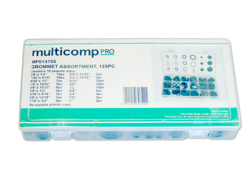 MULTICOMP PRO MP014768 Grommet Assortment, Rubber, 125 Pieces