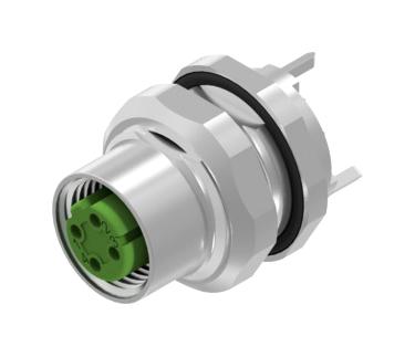 AMPHENOL CONEC 43-01690 Sensor Connector, M12, Female, 4 Positions, PCB Socket, Straight Panel Mount
