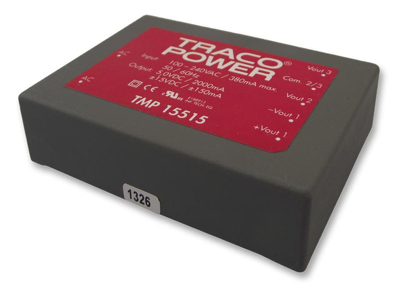 TRACO POWER TMP 15515 AC/DC PCB Mount Power Supply (PSU), ITE, 1 Output, 15 W, 15 VDC, 150 mA, 15 VDC