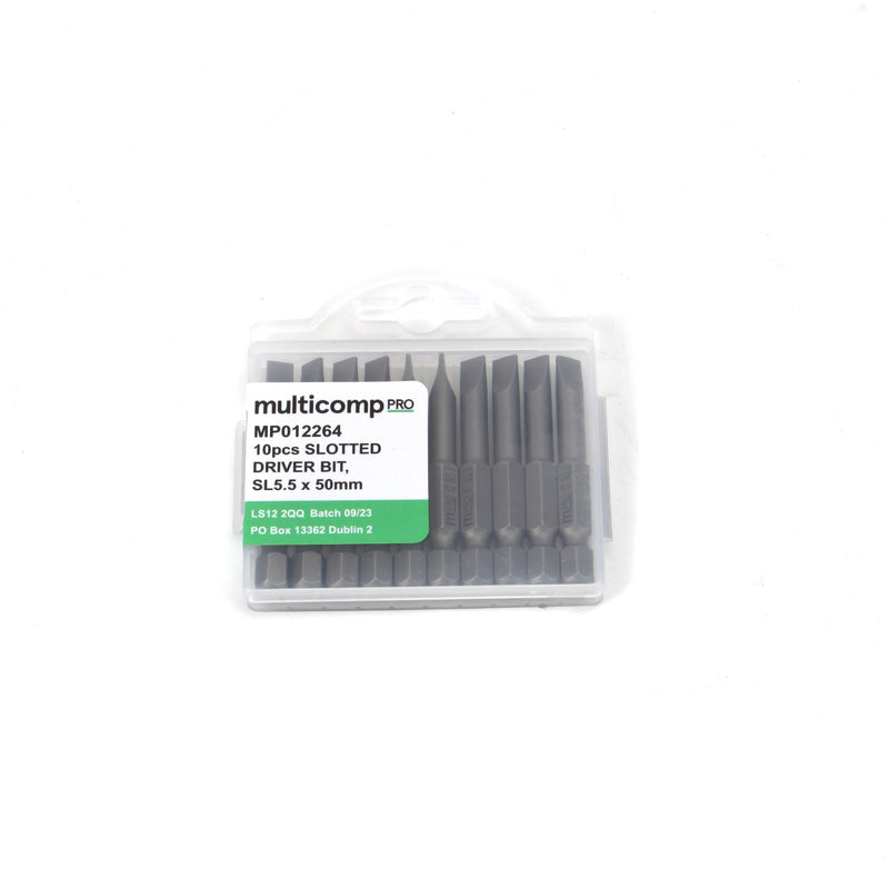 MULTICOMP PRO MP012264 Slotted Bit, 10 Pieces of Slotted Driver Bits, SL5.5, 50mm, S2