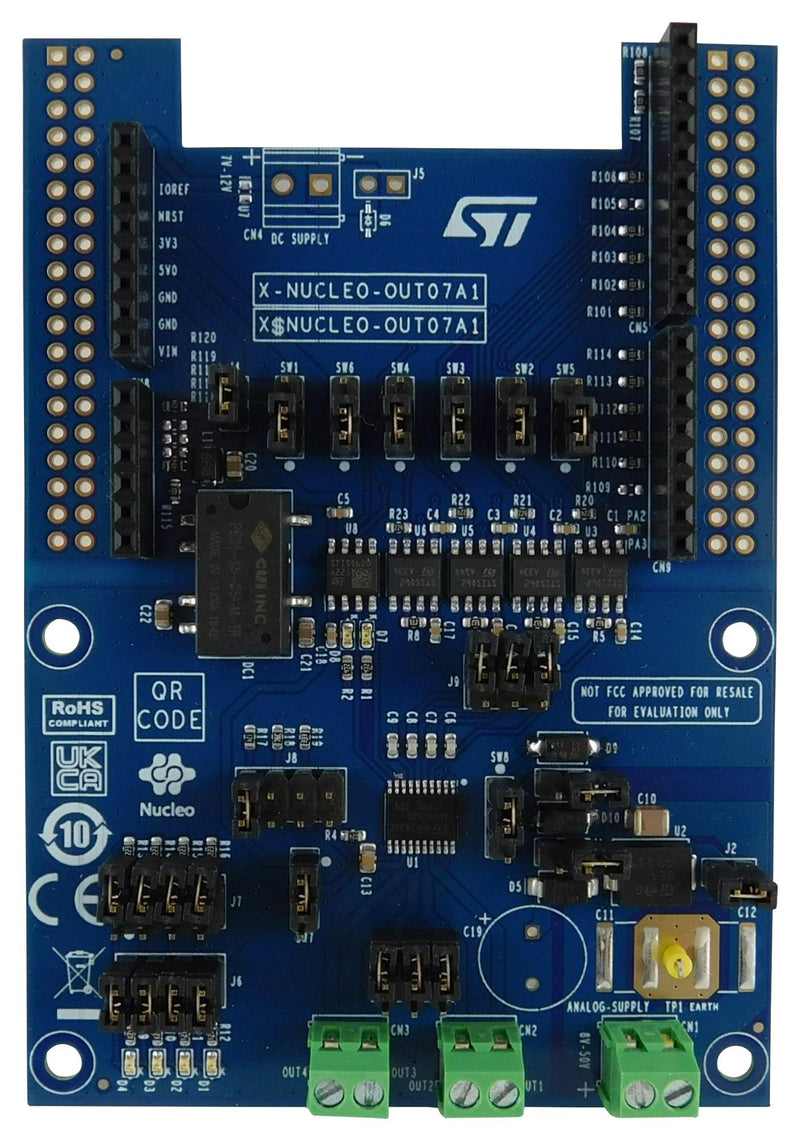 STMICROELECTRONICS X-NUCLEO-OUT07A1 Expansion Board, IPS4260LM, Quad Low-Side Intelligent Power Switch, STM32 Nucleo Development Board