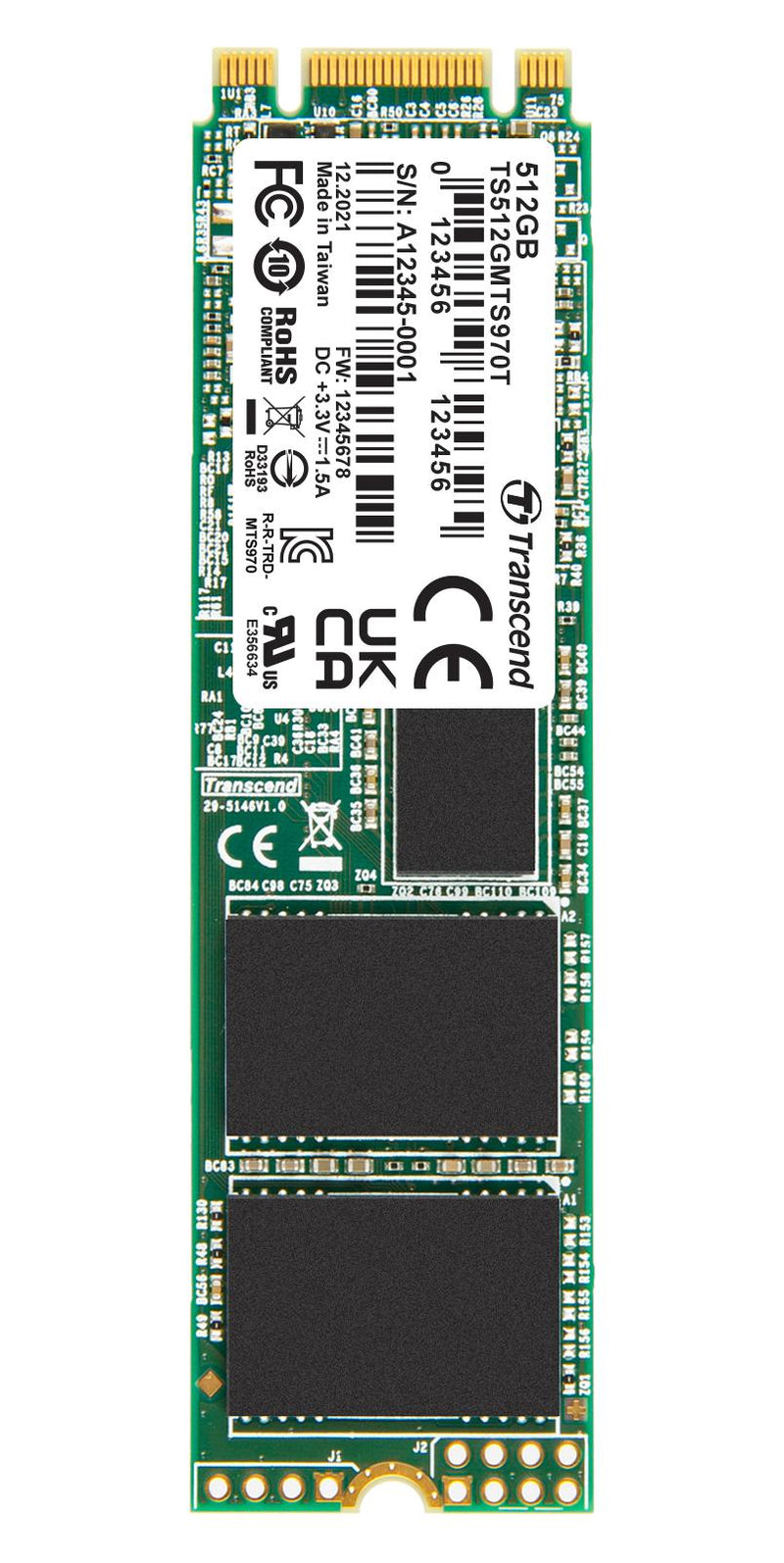 TRANSCEND TS512GMTS970T SSD, Internal, M.2 2280, SATA 6 Gb/s (SATA III), 512 GB, 3D NAND