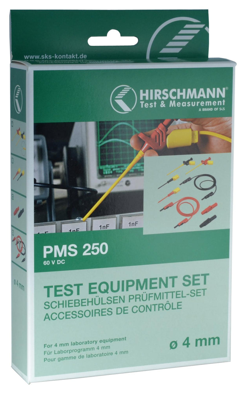HIRSCHMANN TEST AND MEASUREMENT 932827001 Test Equipment Set, Sliding Sleeve, KLEPS 250, PRUEF 2 S Test Probe, Alligator Clip, Measuring Lead